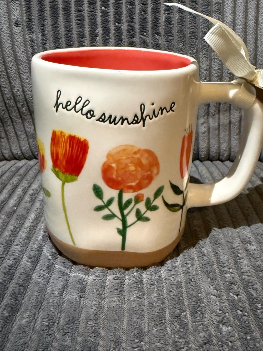 Rae Dunn ‘Hello Sunshine’ Floral Ceramic Mug - Coral Interior - Picture 4 of 5